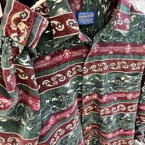 Pendleton Vintage Chamois Shirt Mens Large Paisley Canoe Skiing Print Hong Kong